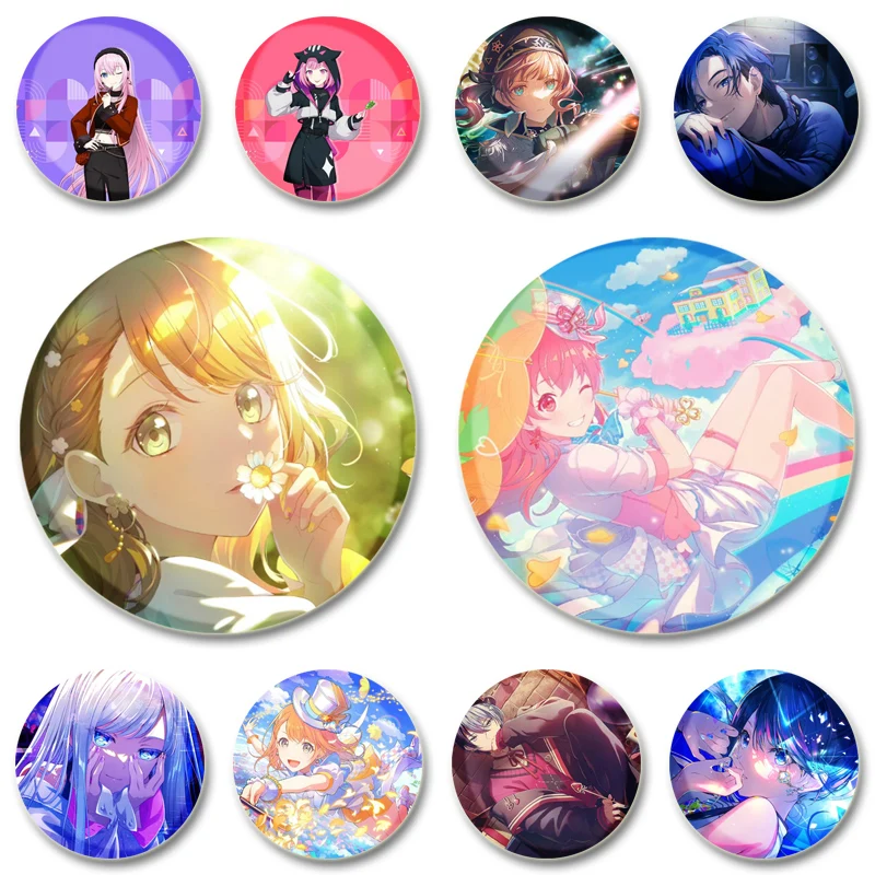 

32/44/58mm DIY Anime Exquisite Round Brooch for Bag Clothes Accesoory Project SEKAI Lapel Pin Cartoon Cosplay Badge Jewelry Gift