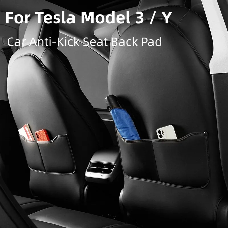 Leather Seat Back Protector with Storage for Model Y | Waterproof | Anti-Kick