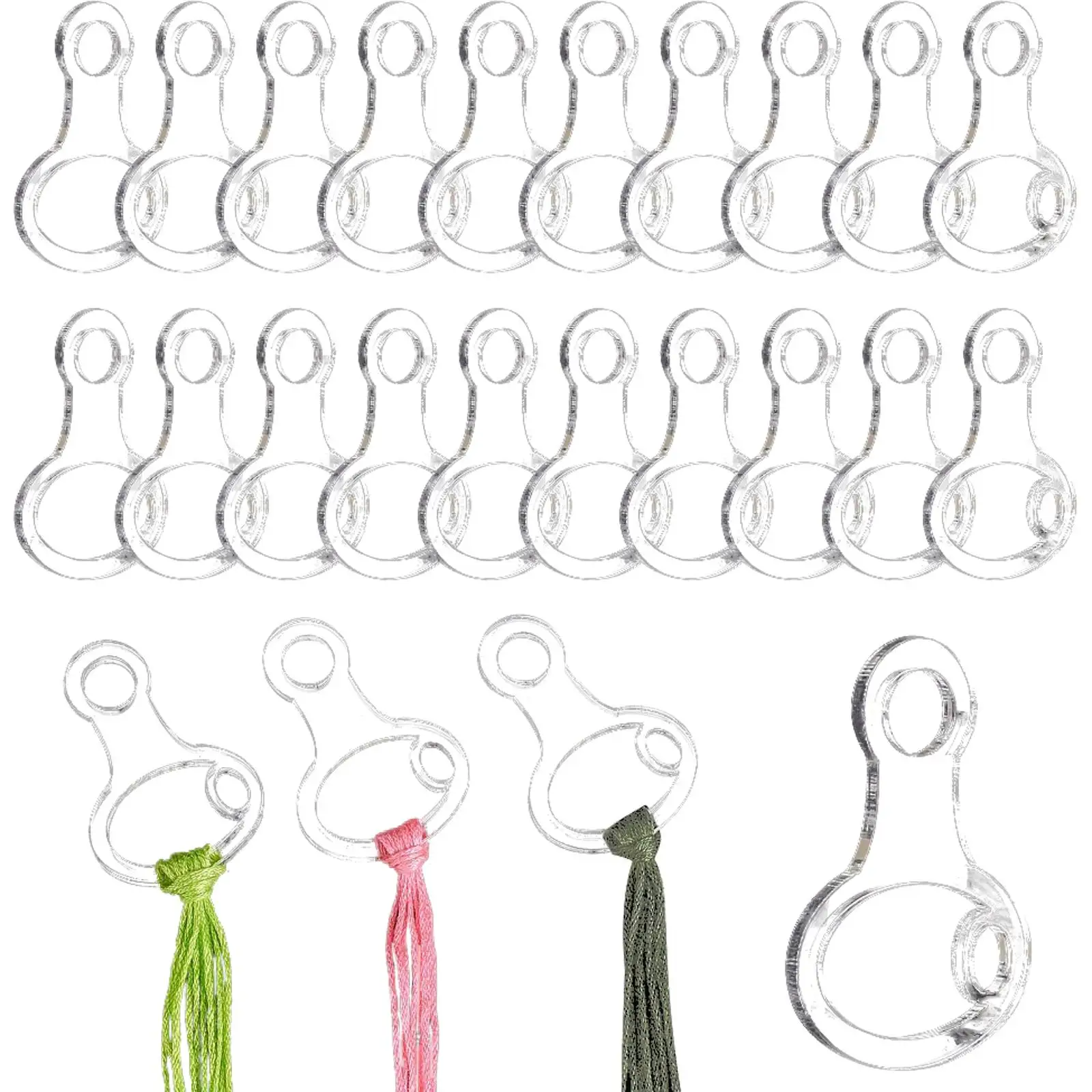 40Pcs Acrylic Cross Stitch Threading Board with Iron Ring DIY Craft Embroidery Thread Holder Clear Winding Boards Floss Bobbins