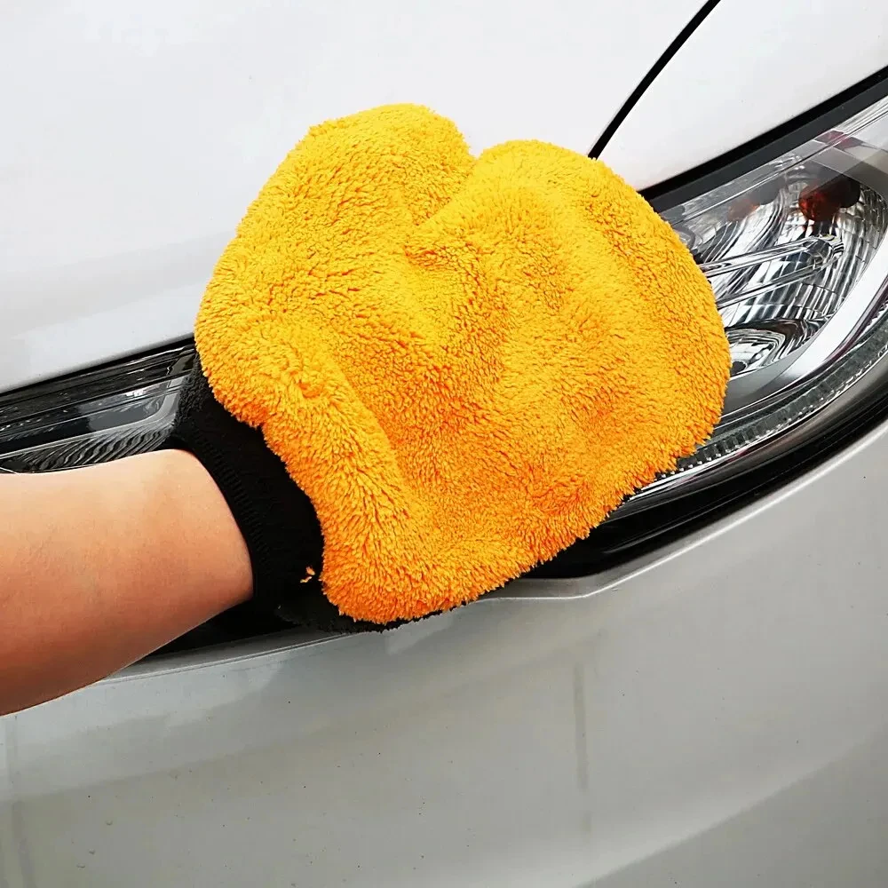 Car Washing Gloves Soft Microfiber Double-sided Soft Coral Fleece Clean Glove Water Absorption Dust Auto Cleaning Accesorios car cleaning gloves