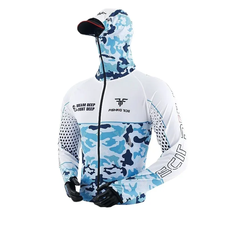 Men's Competitive Fishing Clothes Set Camouflage Suit Hooded Jacket Quick Dry Breathable Anti-UV Shirt and Pants fly fishing clothes mens hiking shirts mens winter suit fishing trousers