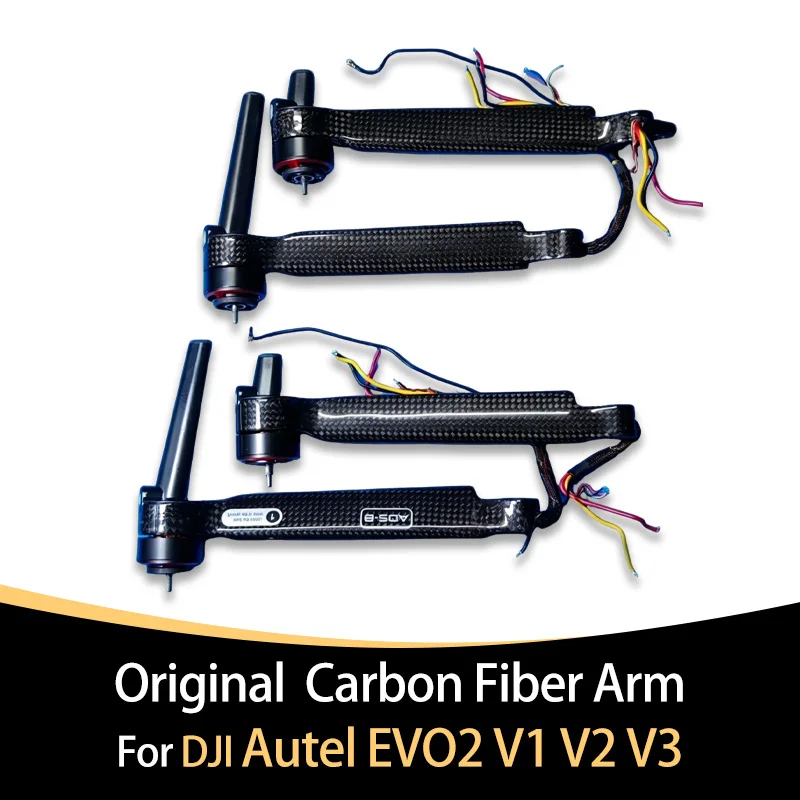 Bras en fibre de carbone pour drone Autel EVO II, vue détaillée du tissage carbone et des fixations.