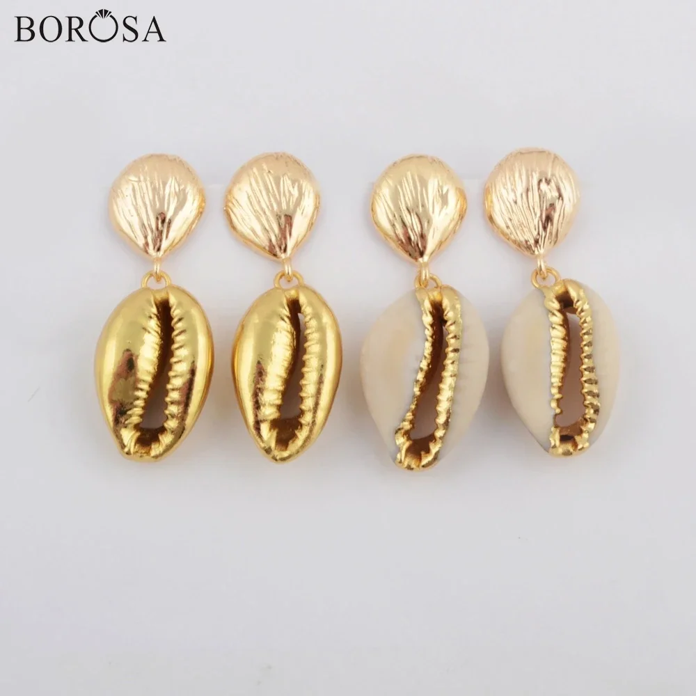 

BOROSA Boho 5/10Pairs Full Golden Color Natural Cowrie Shell Drop Earring Wholesale Seashell Dangle Women Earrings Jewelry