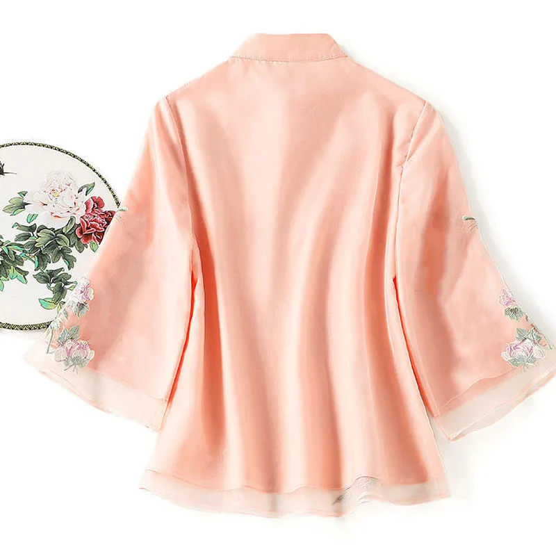 Cheongsam Women's Plus Size Hanfu Tops New Chiffon Embroidery Splicing Chinese Style Retro Tang Costume Qipao Shirts Woman