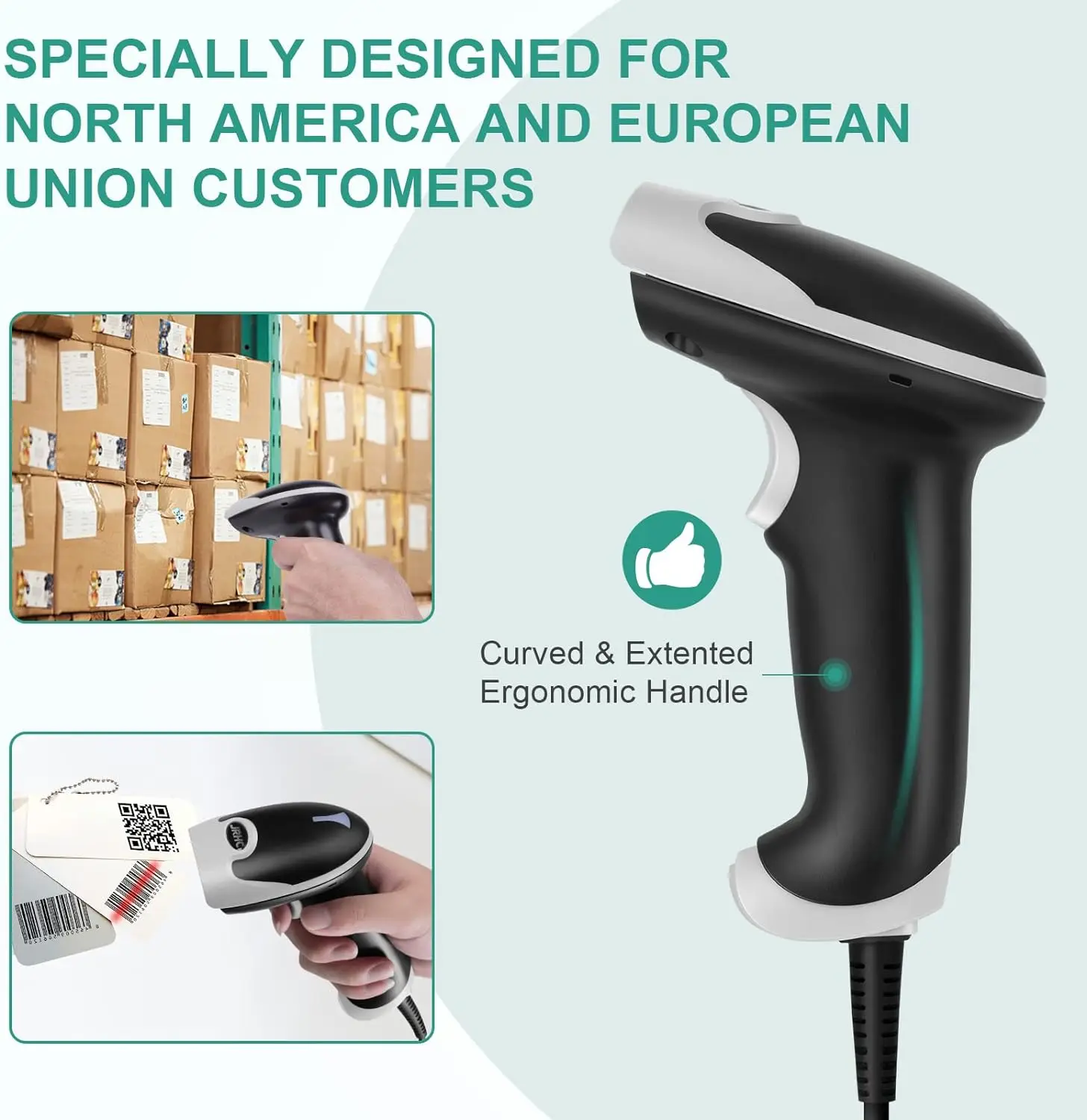 Barcode Scanner Handheld 2D Barcode Scanner USB QR Code Scanner Wired Automatic 1D 2D&PDF417 Data Matrix Bar Code Reader Plug and Play