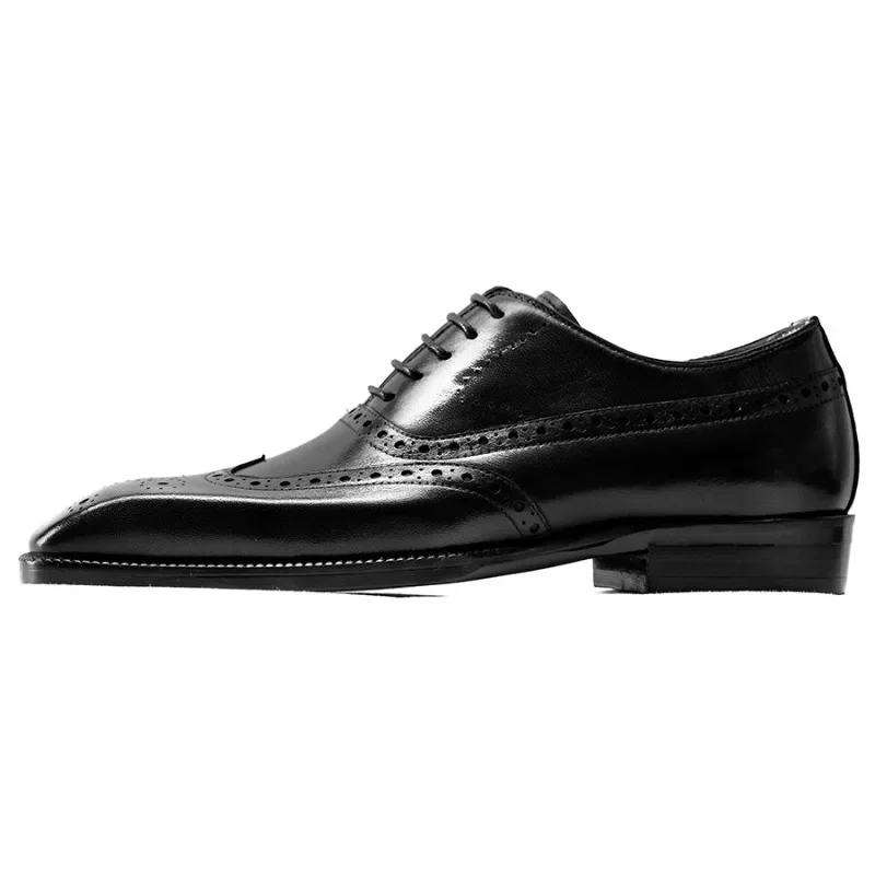 Luxuy Cow Leather Mens Brogues Shoes Handmade Genuine Leather British Style Autumn New Black Wedding Social Dress Shoes Man