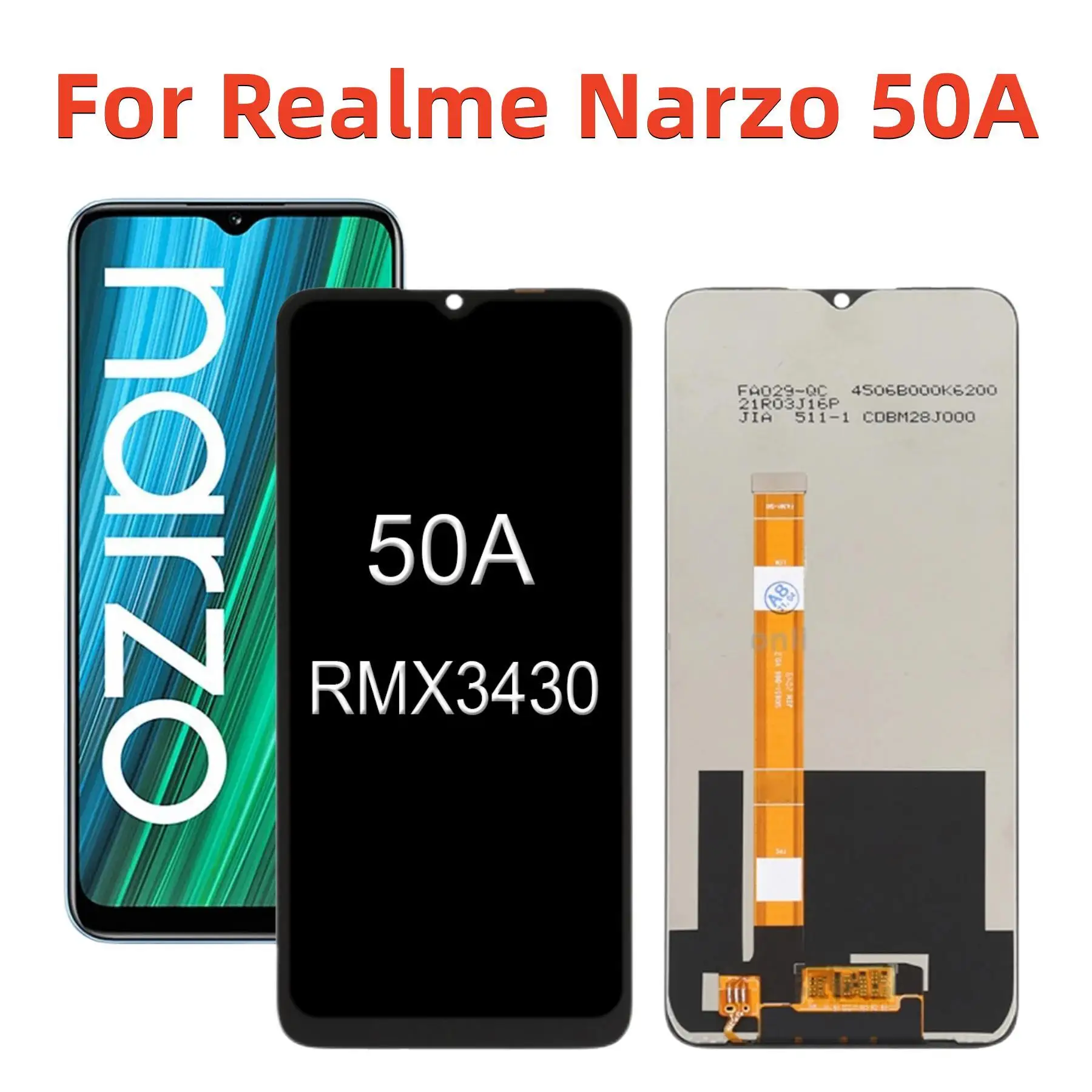 

6.5" Original For Realme Narzo 50A RMX3430 LCD Display Touch Screen Replacement Digitizer Assembly With Frame