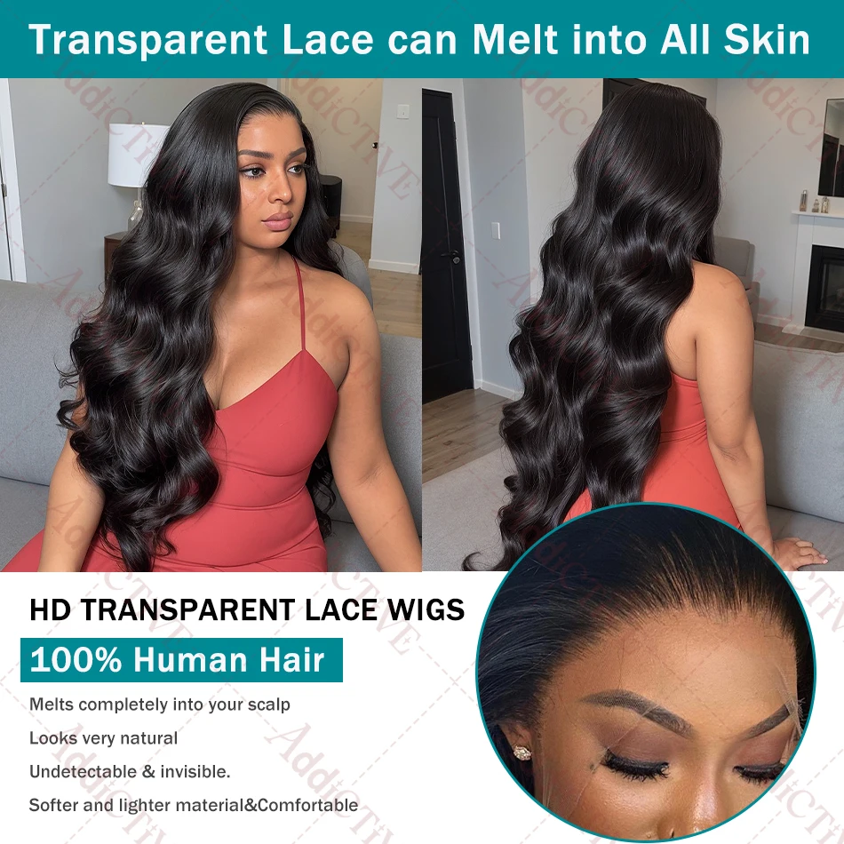 Human Hair Wig 40 Inches HD Body Water Wave Transparent Lace Front Human Hair Wig 13x4 Lace Frontal Brazilian Remy Hair