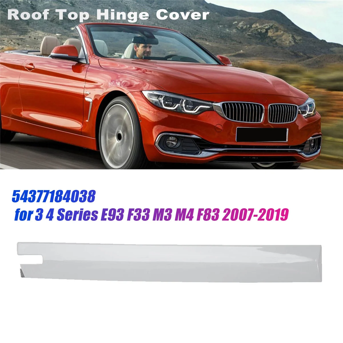 좌측 지붕 상단 힌지 커버 54377184037, BMW 3 4 시리즈 E93 F33 M3 M4 F83 2007-2019 자동차 힌지 뚜껑 트림 스트립