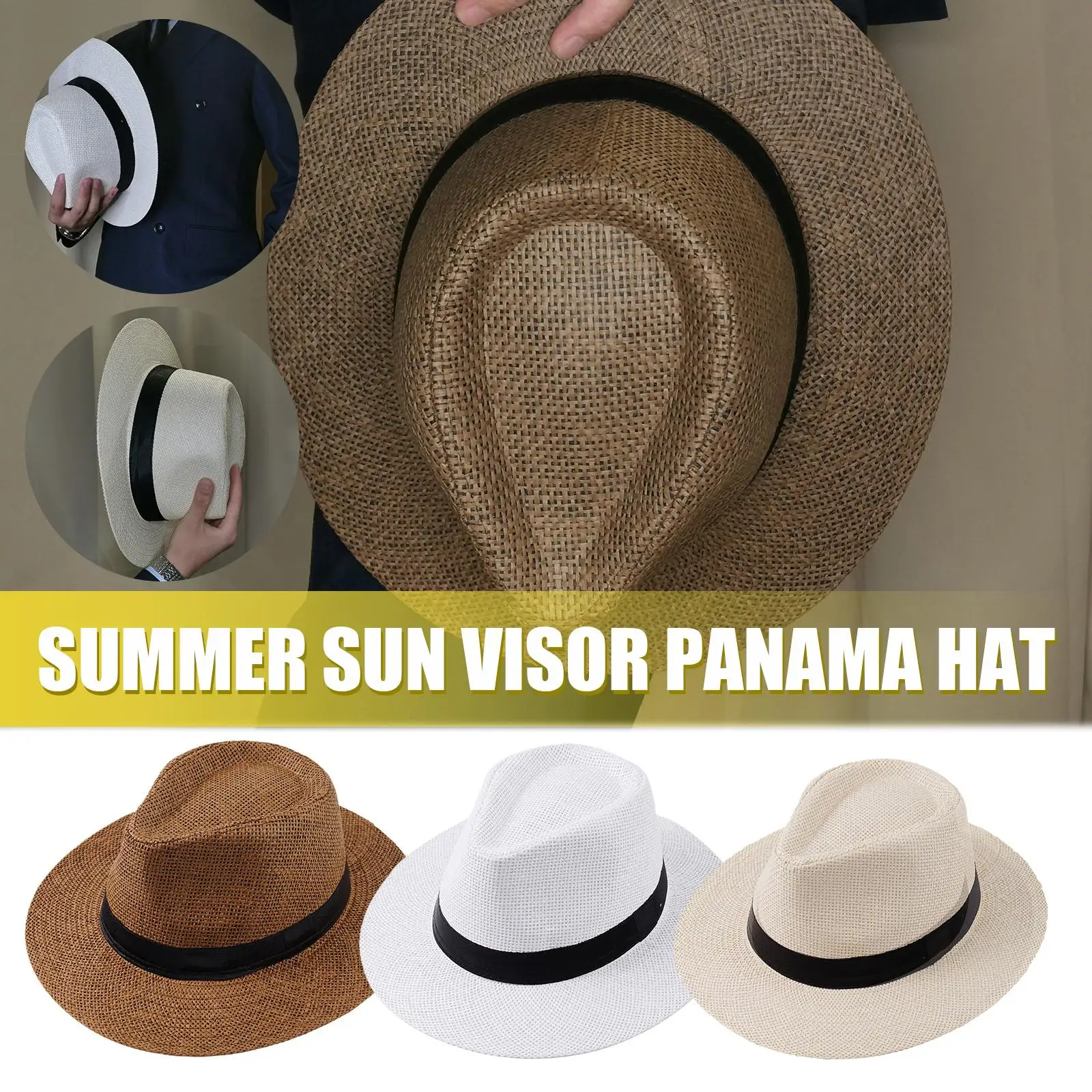 Panama Jack Fedora Hat With Black Band Summer Beach Sun Hat For Men  Foldable Floppy Travel Packable Staw Hat Solid Wide Brim Hat - AliExpress