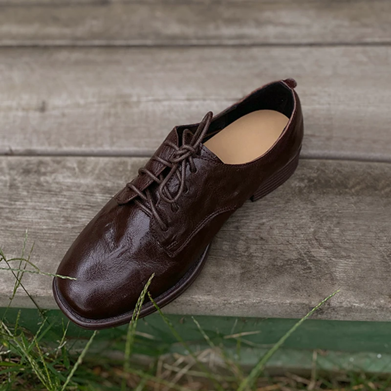 

Heihaian Lace-Up Loafers 2023 Spring And Autumn New Retro Style Hong Kong Small Leather Shoes Round Head Brown Single Shoe Women