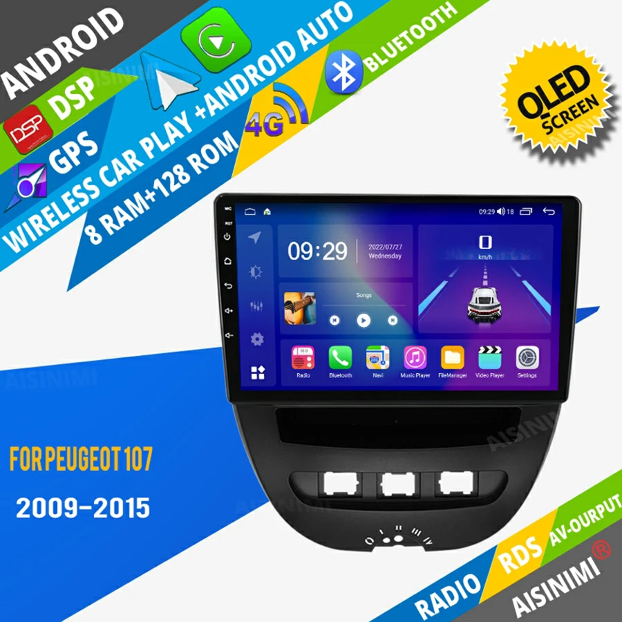 Aisinimi Android Car Dvd Player Navigazione Per Peugeot 107 2009-2015 Autoradio Car Audio Gps Multimedia Stereo Monitor