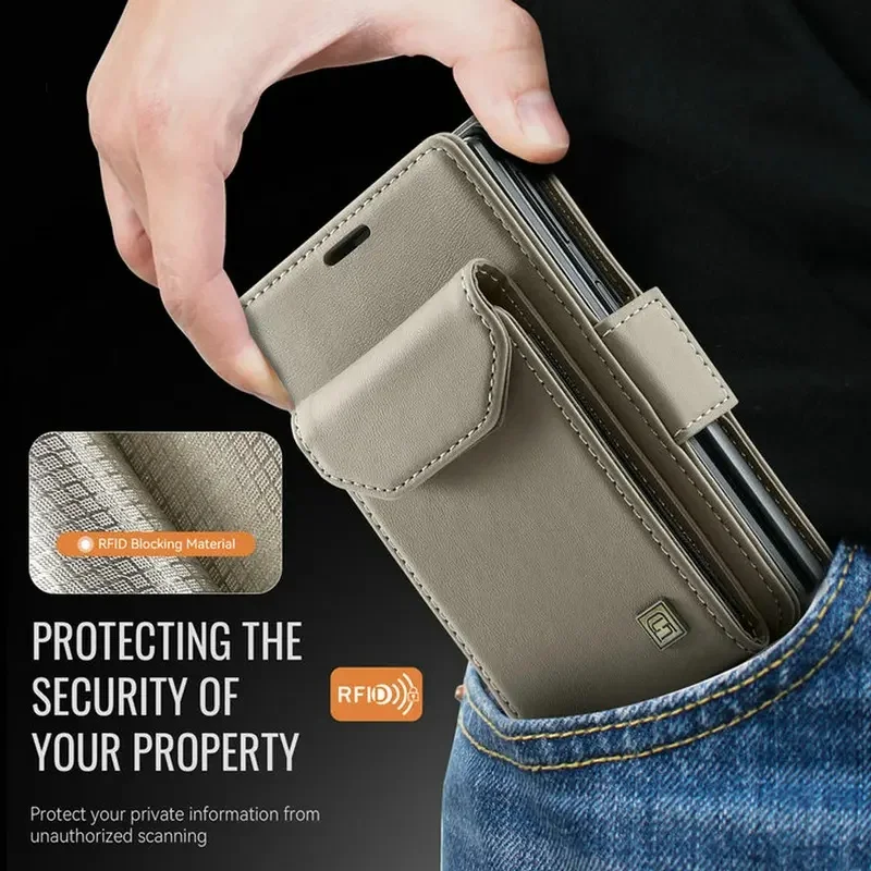 Leather Flip Wallet Case with Lanyard Strap for Foldable Phones - Shockproof Protective Cover