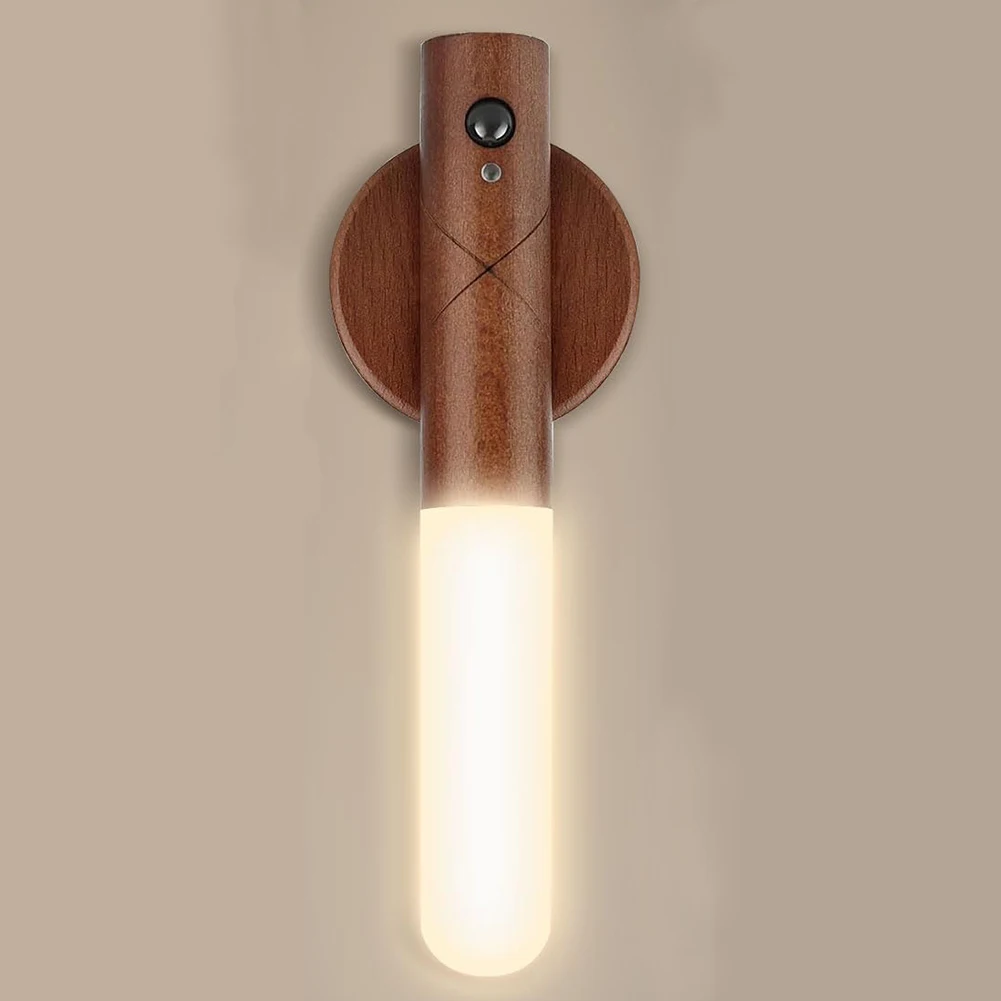 실내 나무 벽 스콘스 모션 센서, 마그네틱 LED 벽 조명, 무단 조광, USB 충전식, 침실 복도 계단