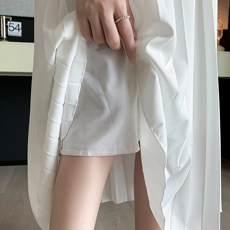 한국 스타일 임산부 플리츠 스커트, 긴 느슨한 허리 조절 가능한 쉬폰 스커트, 여성 큰 밑단 스커트, 패션