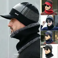 New 2/1PC Winter Hats Knit Cap Men And Women Velvet Hat Coral Fleece Scarf Outdoor Riding Hat Warm Plus Velvet Neck Protect Cap 2