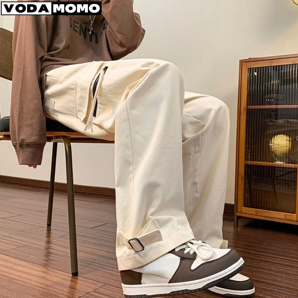 

High Street Vintage Solid Color Lovers Cargo Pants Classic Personality Multiple Pockets Loose Straight Cylinder Trousers pants