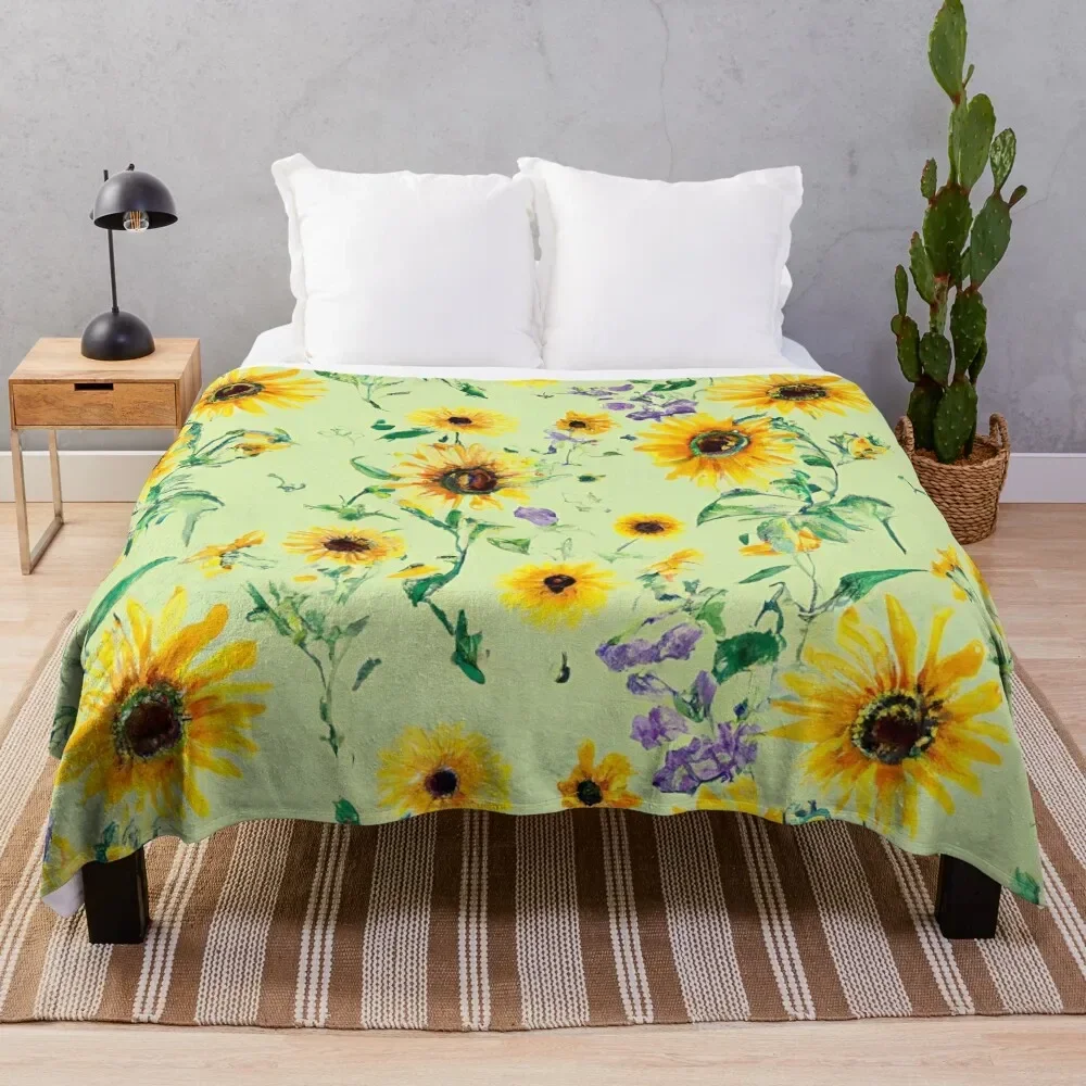 

Cute Floral Pattern - Girly Watercolor Yellow Sunflowers Aesthetic Design Throw Blanket Large Furrys Blankets
