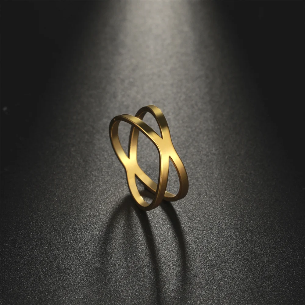 Edelstahl Silber Farbe 8-Wort-Fingerring für Frauen Minimalistisches geometrisches Kreuzmuster Goldfarbe Schmuck Bijoux Geburtstag – Detail 14