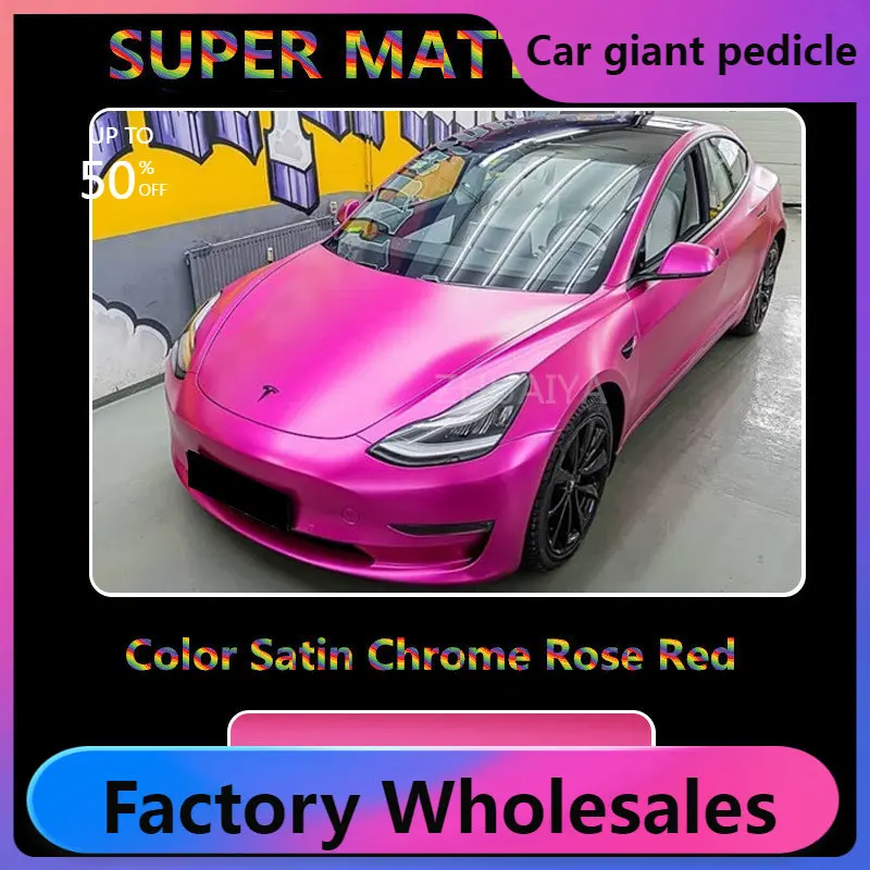 

Satin Matte Chrome Rose Red vinyl wrap Car Wrapping Sticker white Glossy vinyl Wrapcovering film car quality Warranty 5m/10m/18m