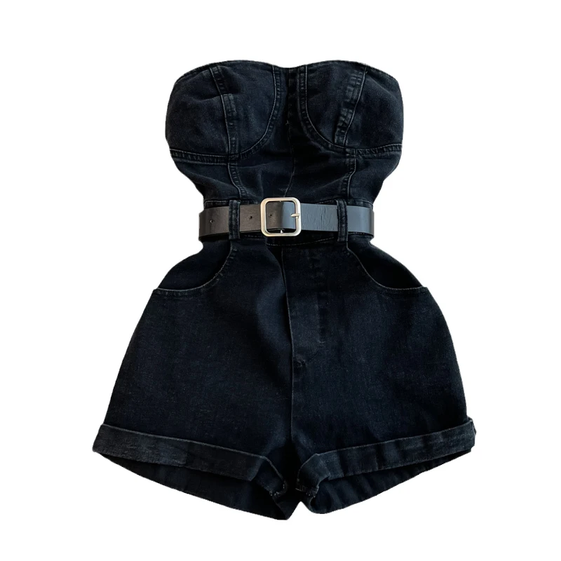 Fashion Tube Top Shorts Jumpsuit Female Spring Summer Retro Off-Neck Fashion Wide-Leg Workwear Overalls Womens Clothing