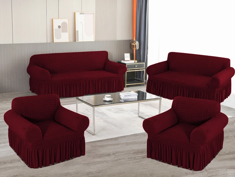 Sofa Slipcover Skirt Easy Fitted Sofa Cover Living Room Couch Cover Washable High Elastic Durable Seersucker Fabric