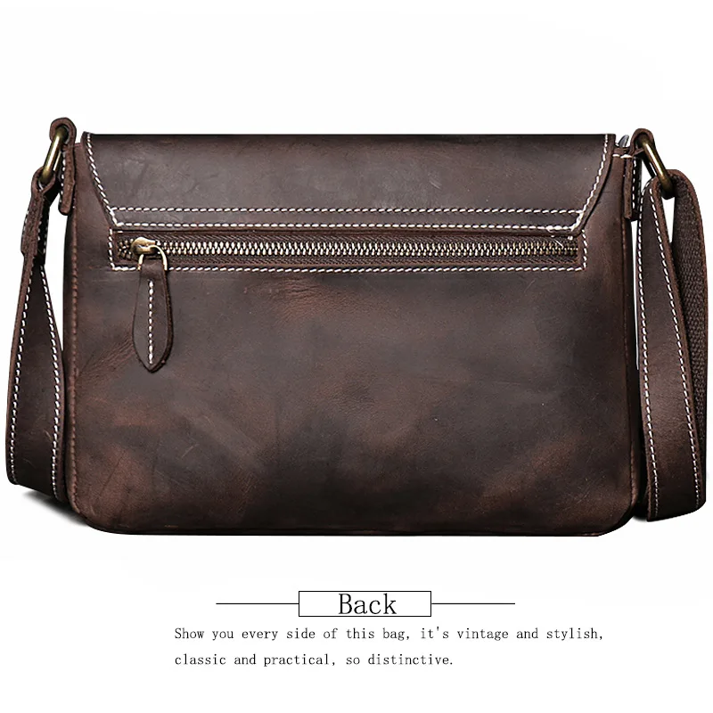 Men's Small Genuine Leather Bag New Simple Cowhide Shoulder Bag Crazy Horse Leather Crossbody Bag Large Capacity Messenger Bags