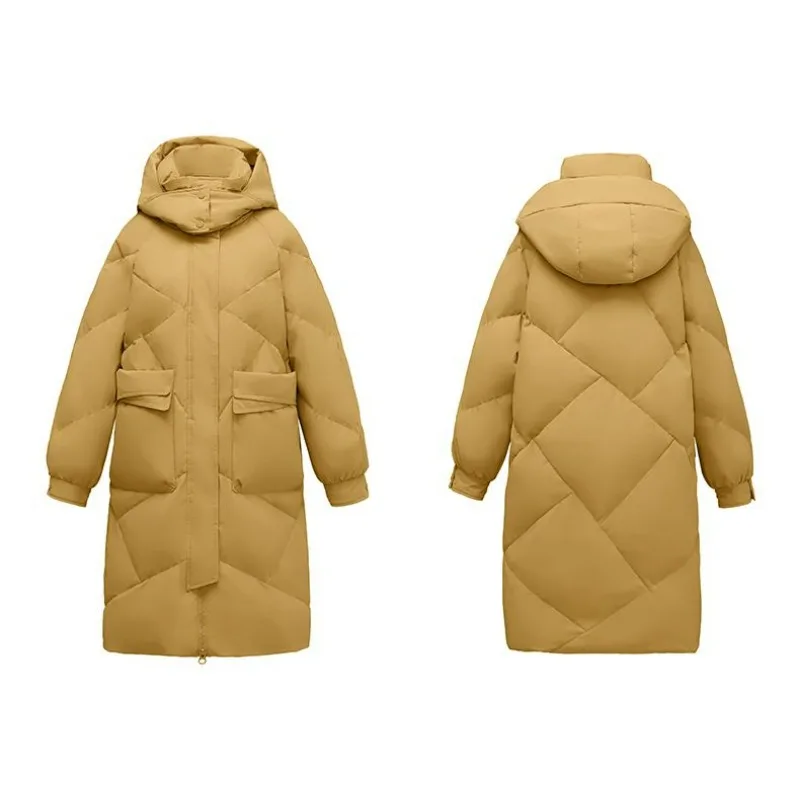 2023 New Women Down Jacket Winter Coat Female Mid Length Version Parkas Loose Thick Warm Outwear Leisure Time Hooded Overcoat