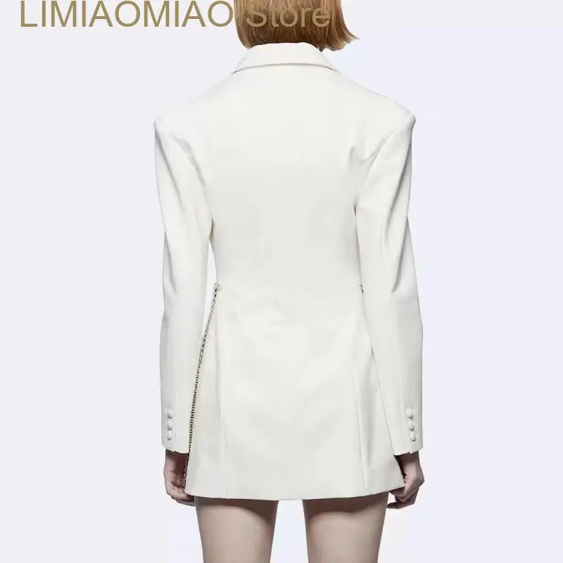 New spring women luxury rhinestone decoration blazer korean style midi suit jacket fashionable waist blazer dress