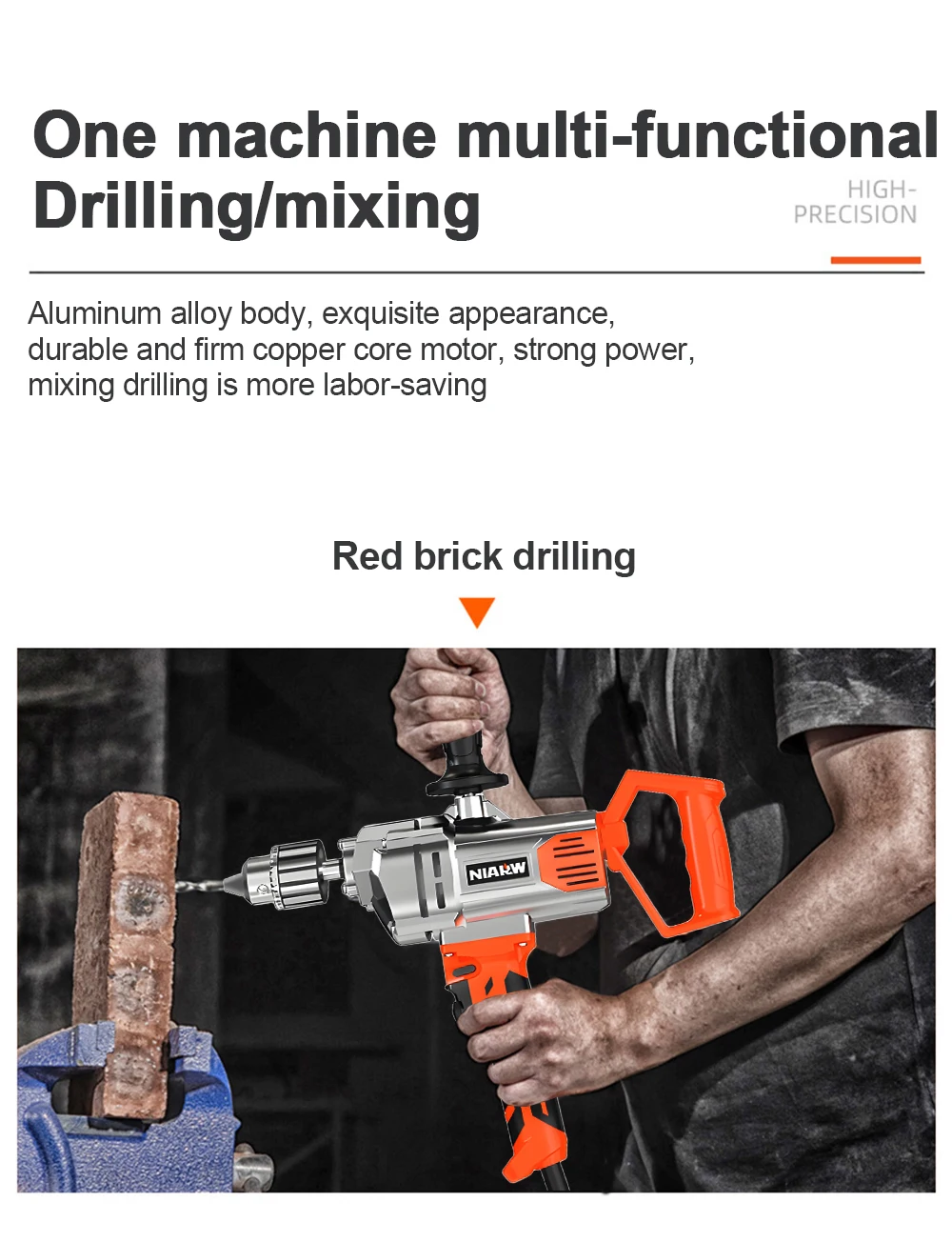 Handheld Mixing Drill Multi-Functional Mortar Mixer Putty Mixing Electric Drill