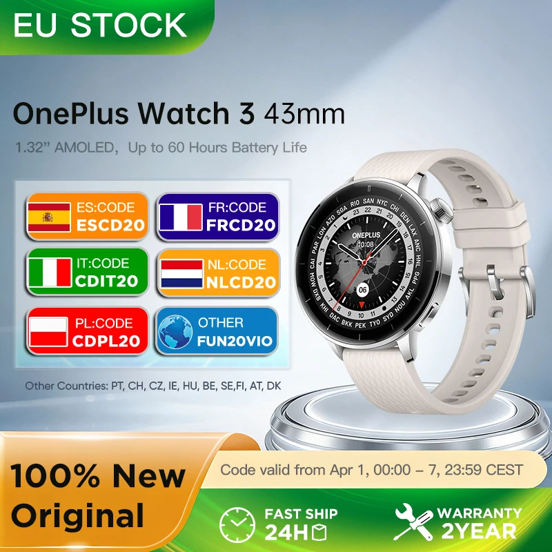 Globalna Wersja OnePlus Watch 3 Smartwatch 43mm z EU za $164.33 / ~595zł