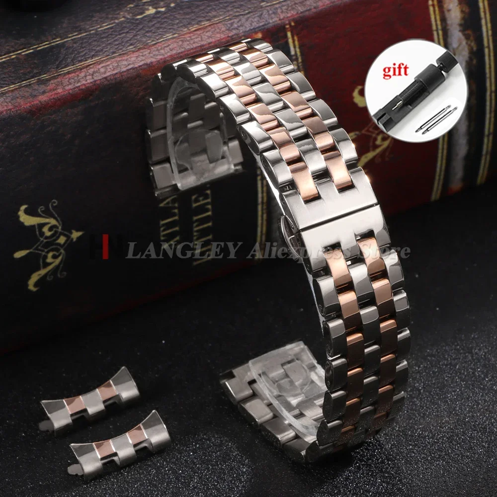 Premium Solid Stainless Steel Watchband - High Quality Strap with Curved/Flat End
