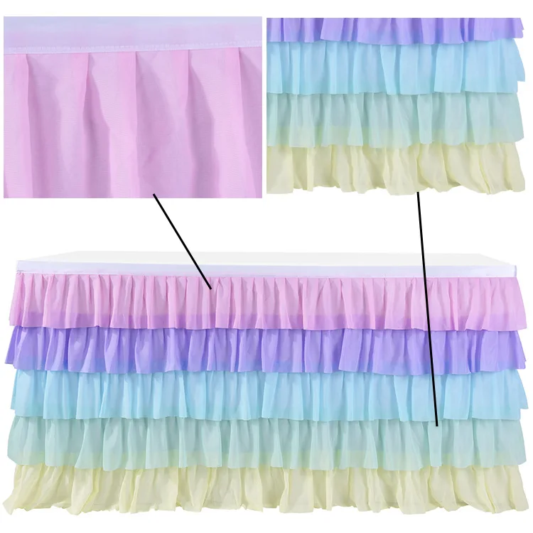 Surround Deco Mariage Chiffon Table Skirt Birthday Party Tutu Gauze Table Skirt Wedding Decoration Pleated Blocked