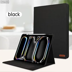 Smart Pencil Holder Tablet Case Folio Stand with PU Leather Cover - iPad Air 13 inch M4 (Black)