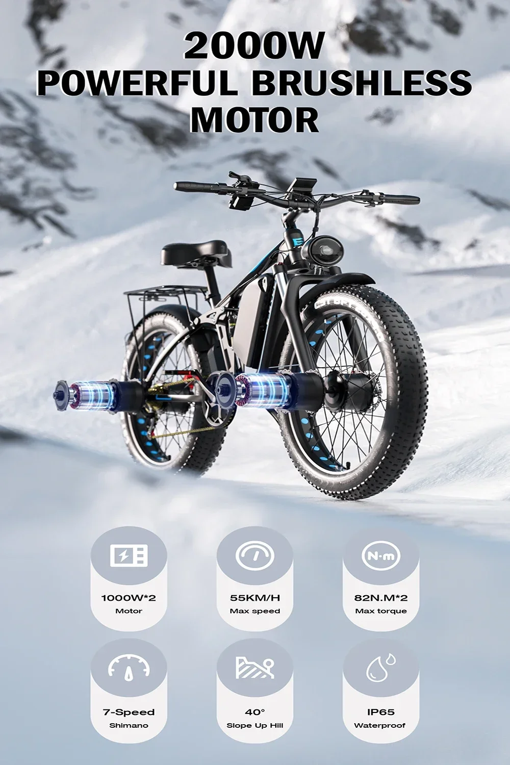 Electric Bike 2000W Dual Motor 52V 23AH Battery adult E- Bike Speed 55KM/H Off-Road Full Suspension 26 Inch Electric bicycle
