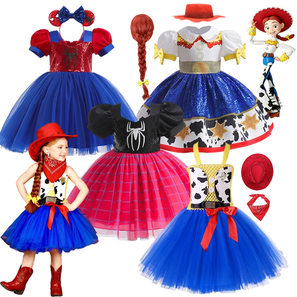 2023 Disney Spiderman Girls Cosplay Tutu Dress Jessie Costumes Festa Dei Bambini Vestidos Party Halloween Abbigliamento Per Bambini