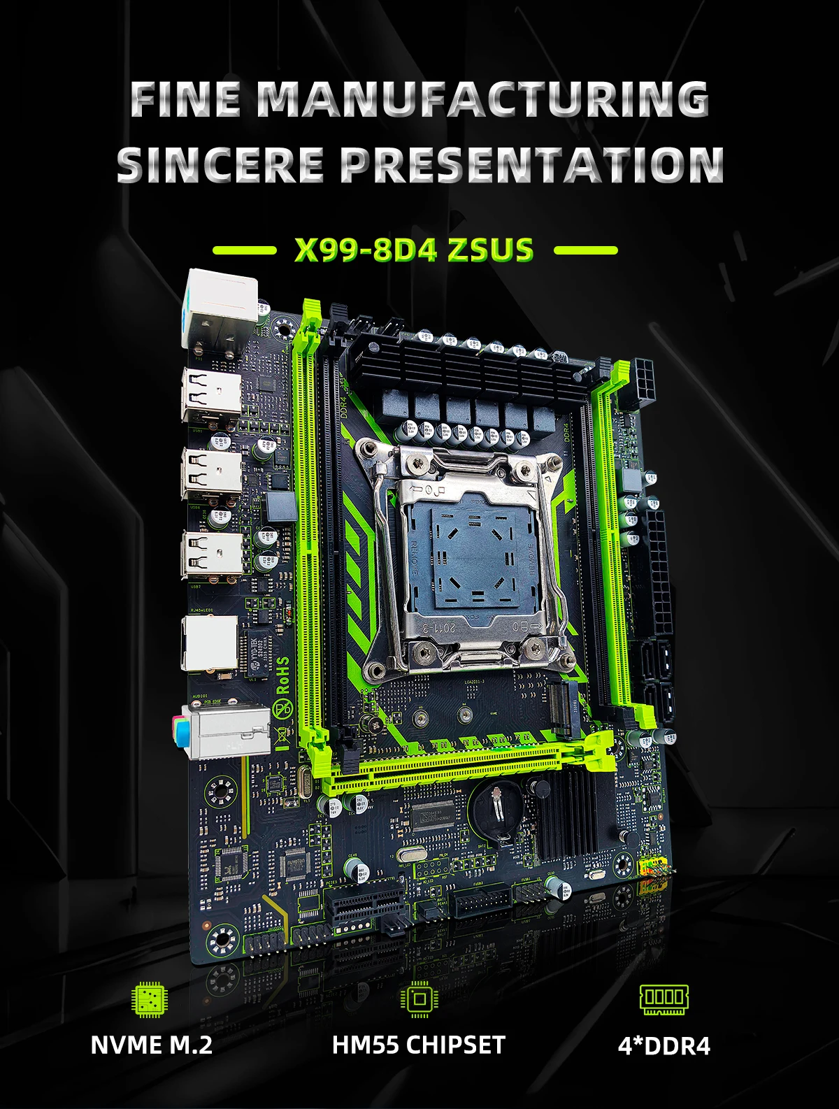 Description Picture 2 of itemX99-8D4 ZSUS Motherboard Set Kit With Intel LGA2011-3 Xeon E5 2650 V4 CPU DDR4 16GB (1*16GB) 2133MHZ RAM Memory NVME M.2 SATA