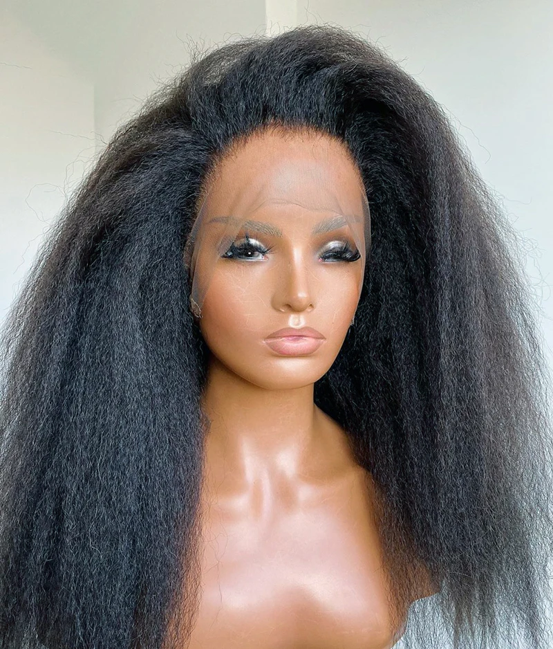 Natural Long 28 inch Soft Black Yaki Kinky Straight Hair Wig For Women Natural Hairline Kinky Straight Wig With Afro Baby Hair Natural Long 28 inch Soft Black Yaki Kinky Straight Hair Wig For Women Natural Hairline Kinky Straight Wig With Afro Baby Hair
