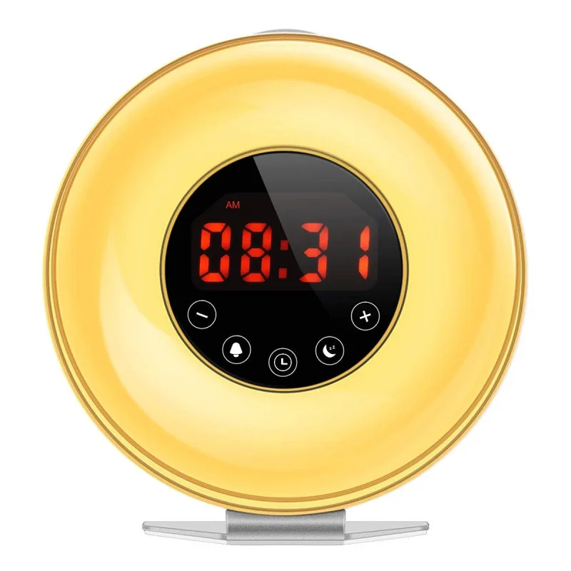 

Explosions sunrise and sunset get up table lamp alarm clock led colorful atmosphere naturally wake up music lamp with FM radio.