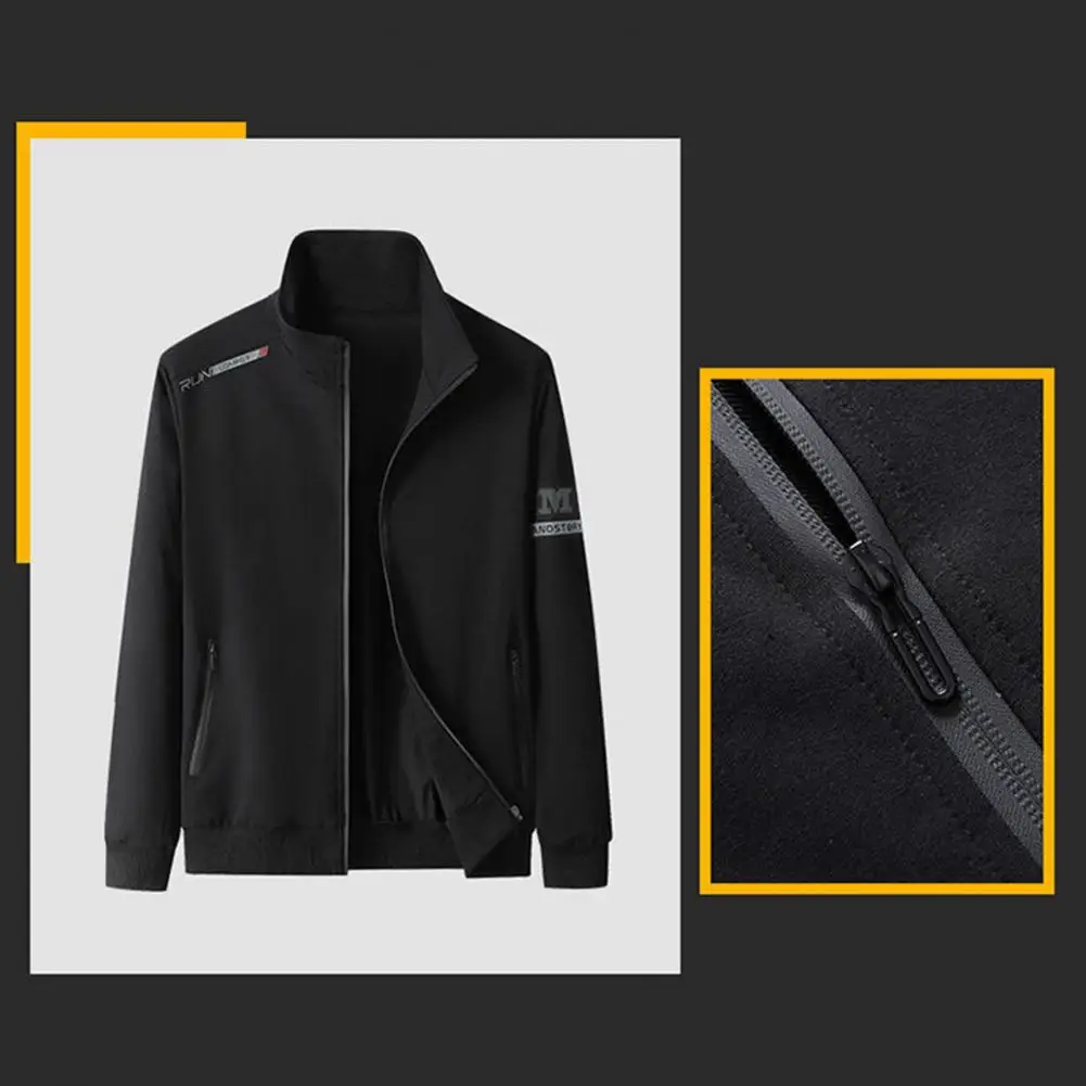 

Спортивный костюм для мужчин среднего возраста, пальто с застежкой-молнией и штаны, теплый костюм для фитнеса с воротником-стойкой, с эластичным поясом