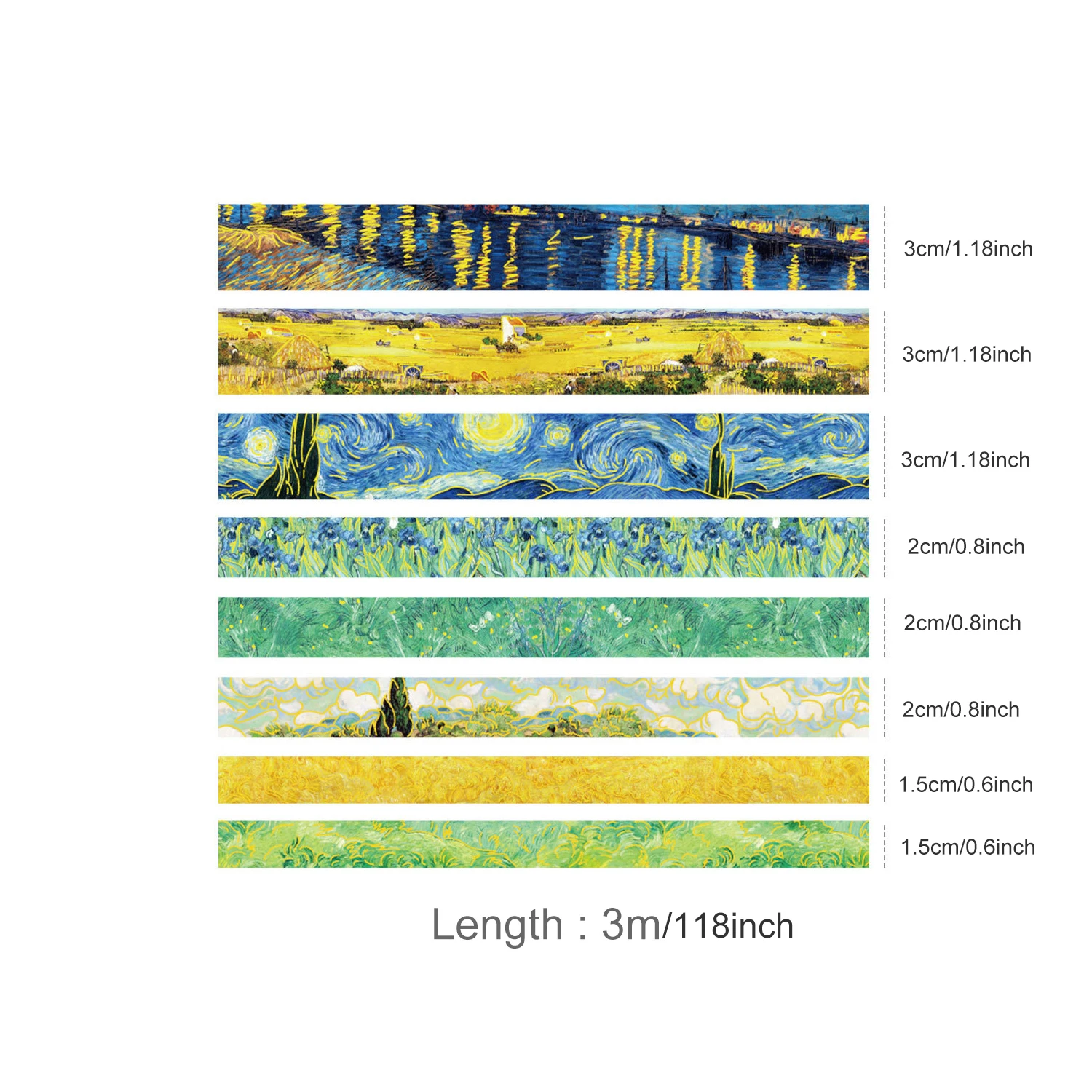MOHAMM 8 PCS Washi Paper Gold Foil Van Gogh Oil Painting Starry Sky Masking Tapes Set for Scrapbooking DIY Crafts Decoration 2