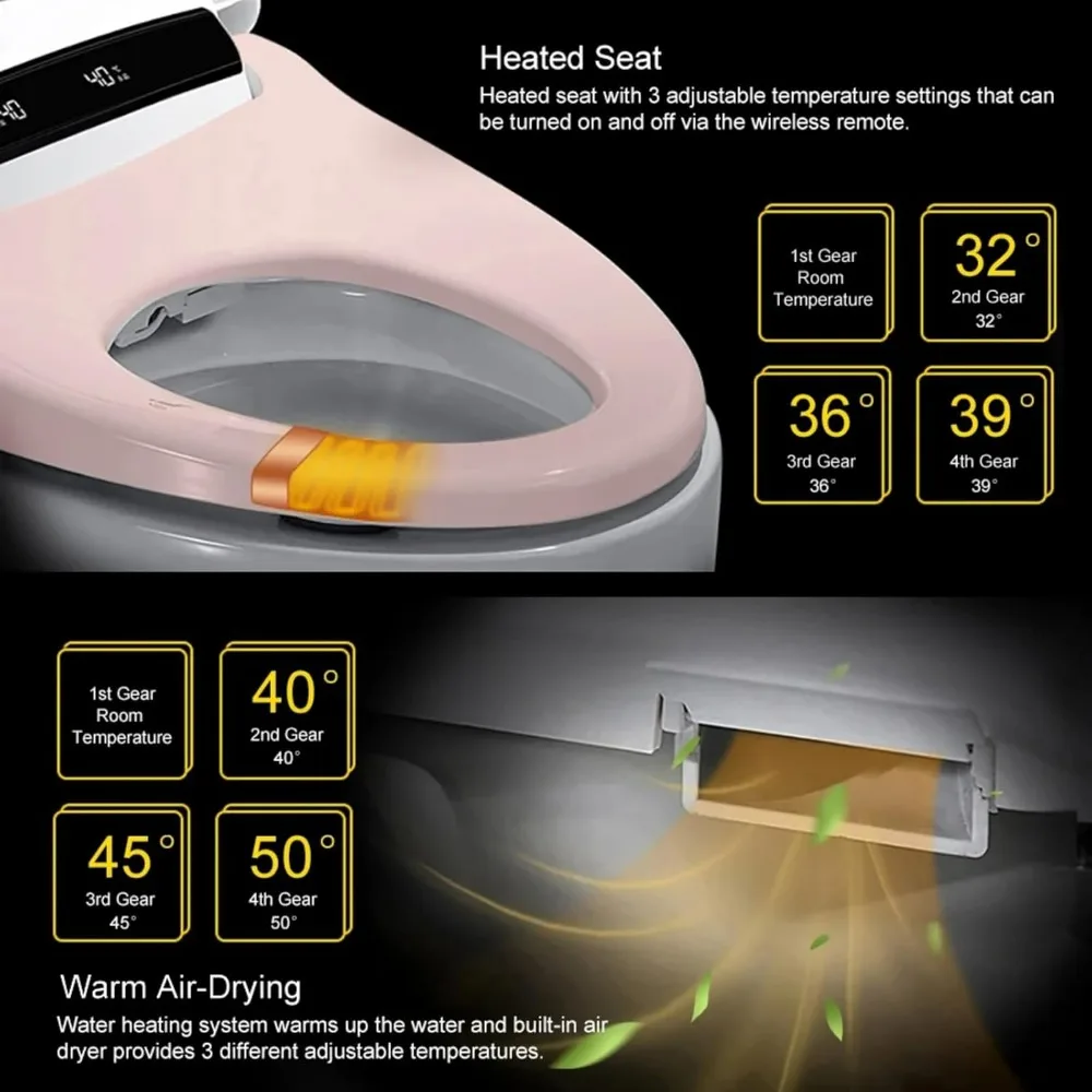 Built-In Bidet,Auto Open Close,One Piece Bidet Toilet Auto Flush Heated Seat,1.27GPF Tankless Bidet  LED Display,Foot Sensor 2