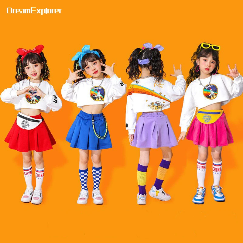 

Girls Hip Hop Crop Top Solid Lovely Skirts Children Street Dance Candy Color Cheerleader Mini Skirt Kids Streetwear Jazz Outfits