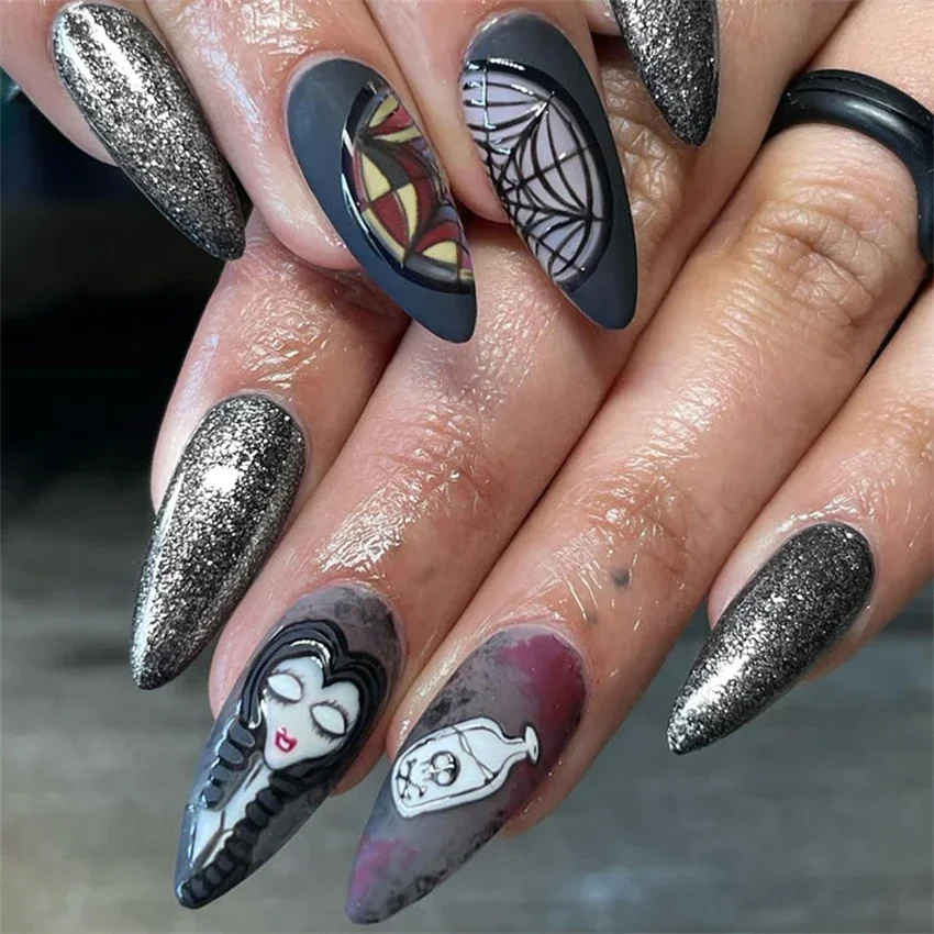 False Nails 24Pcs/Set Acrylic Long Ballet Press on Nail Tips Coffin Wearing Reusable Colorful Glossy Artificial