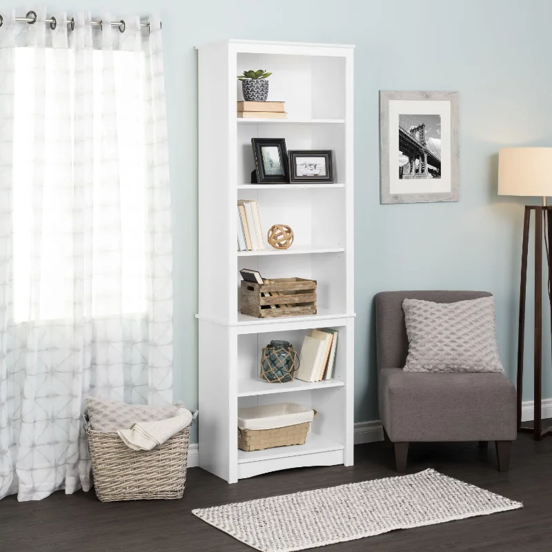 

Prepac Home Office Modern 80" Tall Bookcase with Adjustable Shelves, White book shelf furniture book storage