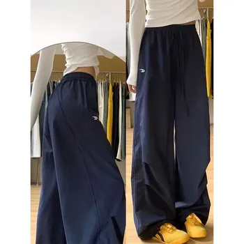 النمط الأوروبي الأمريكي حجم كبير السراويل التطريز Y2K الشارع الشهير موضة بنطال ذو قصة أرجل واسعة النساء الخريف عادية جديدة سراويل طويلة 3