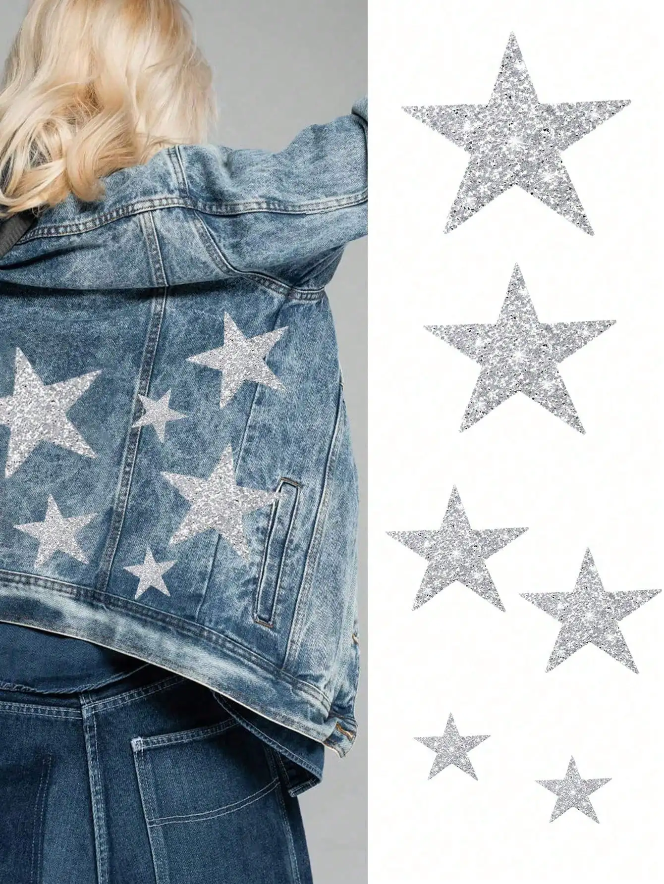 6pcs- Ironed Star Patch Multi-size Sticky Star Patch Resin Rhinestone Star Decal DIY for clothing jeans restoration decoration