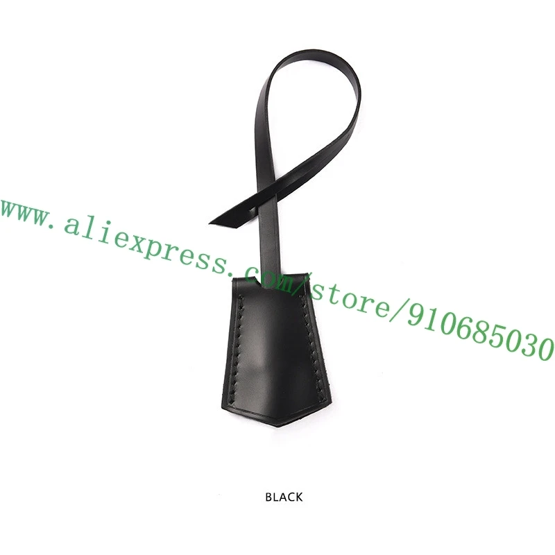 Solid Black Real Calf Leather Key Bell Charm Personalization Hanging Name Tag Strap For Designer Lady Handbag Women Bag