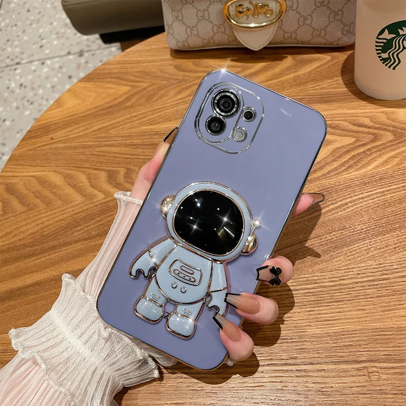 6D Plating Astronaut Fold Stand Phone Case - Sleek and Durable Soft Cover