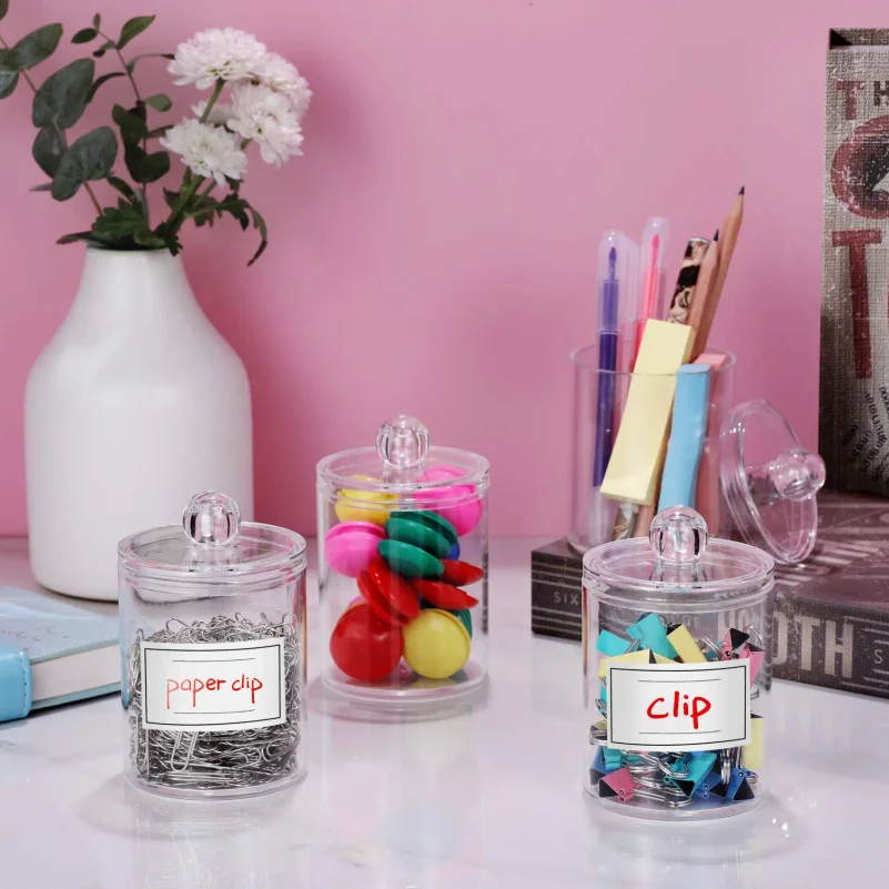 4 Pack Acrylic Qtip Holder Dispenser for Cotton Swabs, Balls, Pads, Floss Picks- Small Clear Vanity Makeup Storage Box Organizer 4